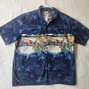 VTG Aloha Republic Hawaiian Shirt Mens XL Blue Motorcycle Beach‎ Made in USA